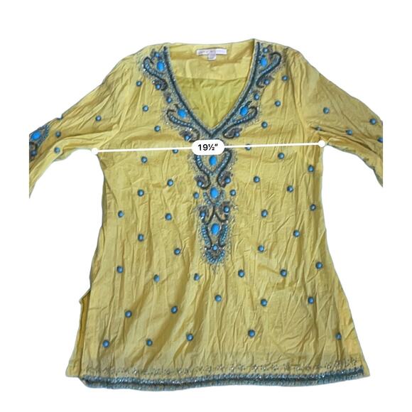 Boston Proper Women's Lightweight Turquoise Baubles Tunic top Yellow Size Medium - Picture 10 of 14